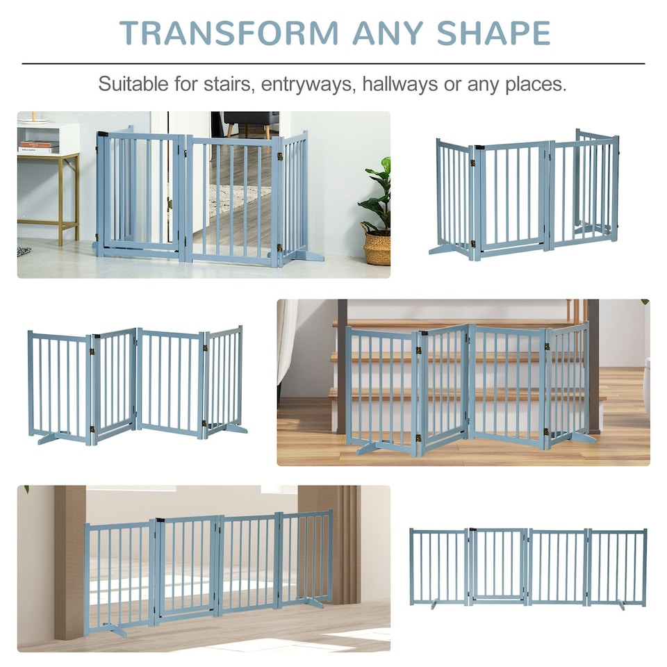 image 1 of PawHut Freestanding Pet Gate w/ 2 Support Feet for Doorways Stairs Blue Grey