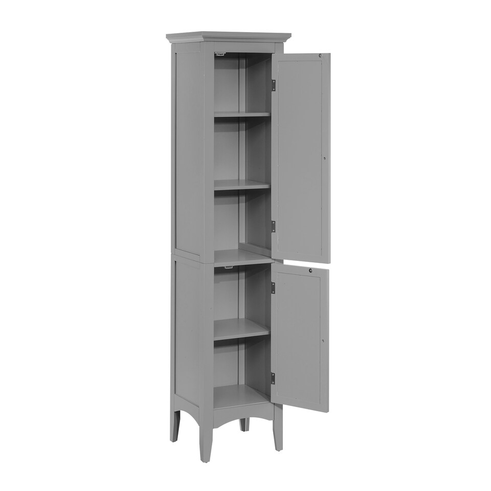 image 1 of Teamson Home Freestanding Linen Tower with Two Faux Louvered Doors, Gray, 63in
