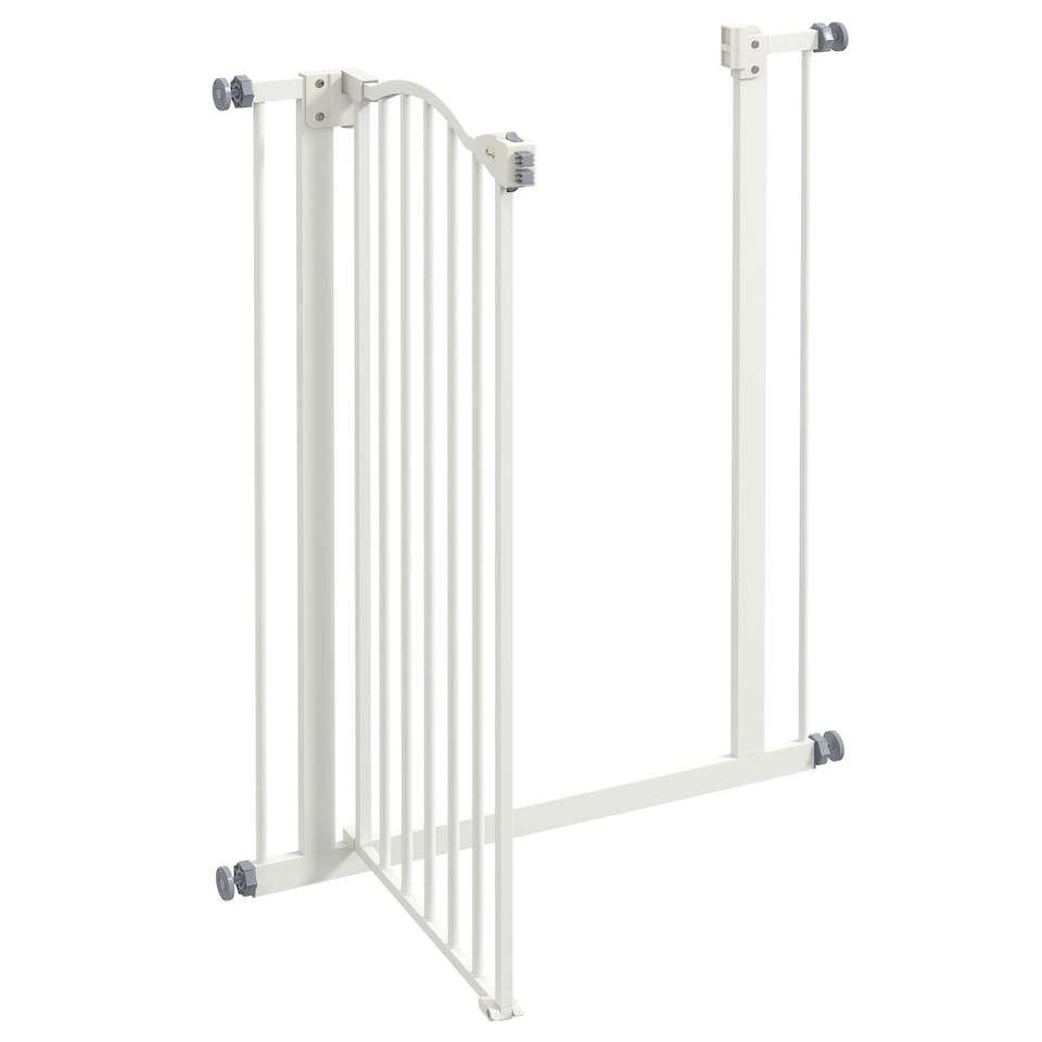 image 1 of PawHut 74-80cm Adjustable Metal Pet Gate Safety Barrier w/ Auto-Close Door White