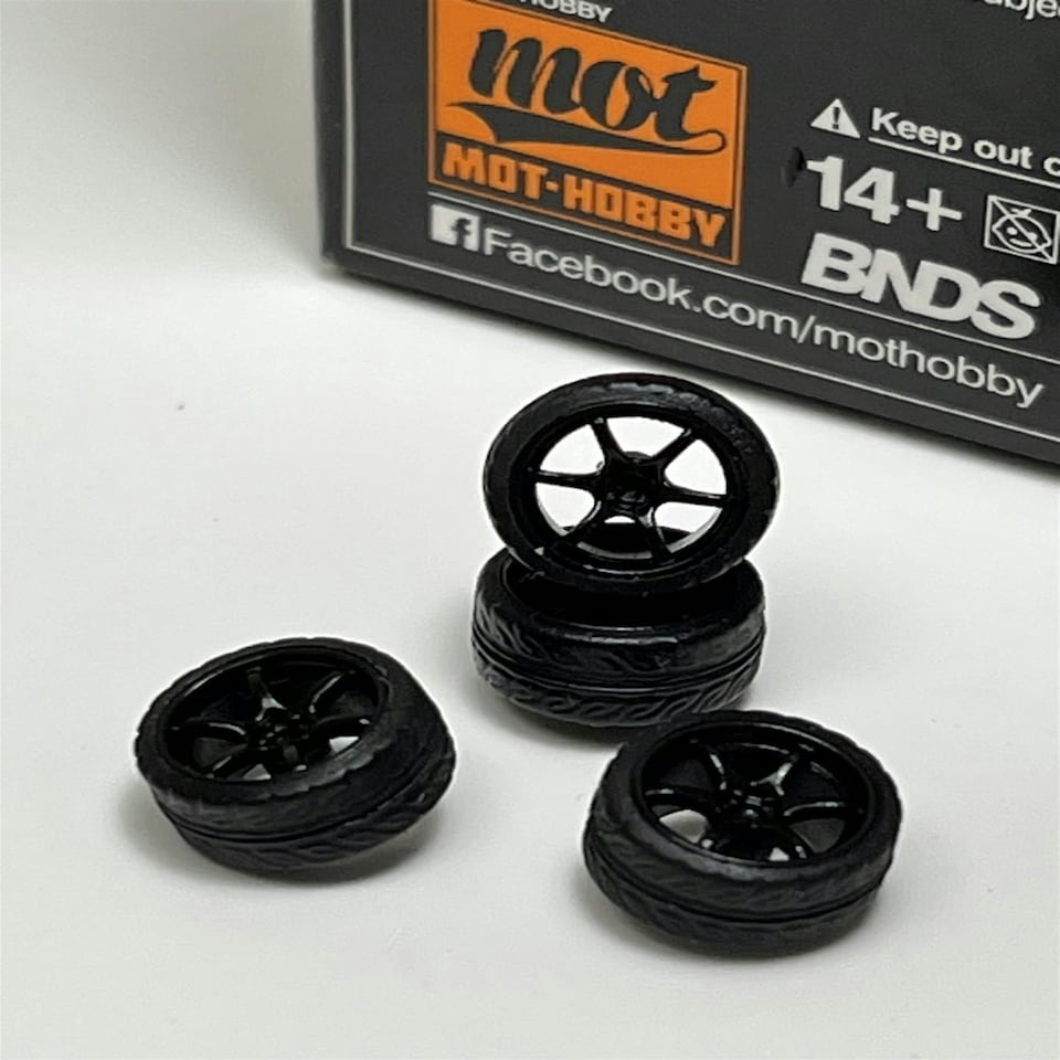 image 1 of BNDS Custom Wheel Parts Wheel and Tyre Set Gloss Black 1:64 MOT Hobby BC26404SBK