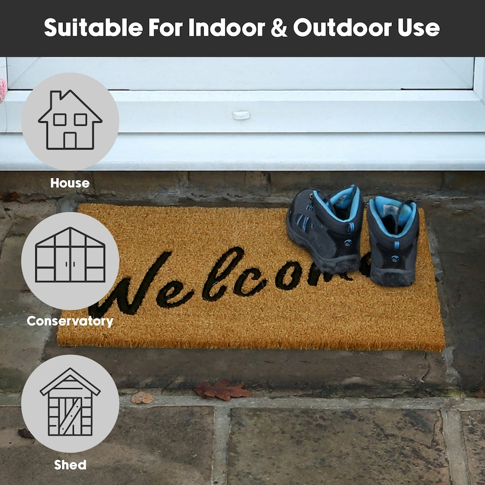 image 1 of JVL Rubber Embossed PVC backed Coir Door Mat 40x60cm - Welcome