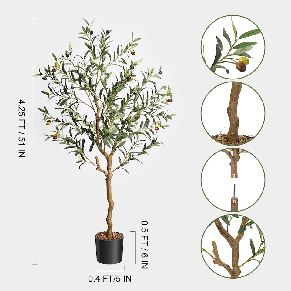 image 1 of London Boutique 120cm 4FT Artificial Faux Olive Tree Lifelike Olive Fruits Indoor Outdoor Decor