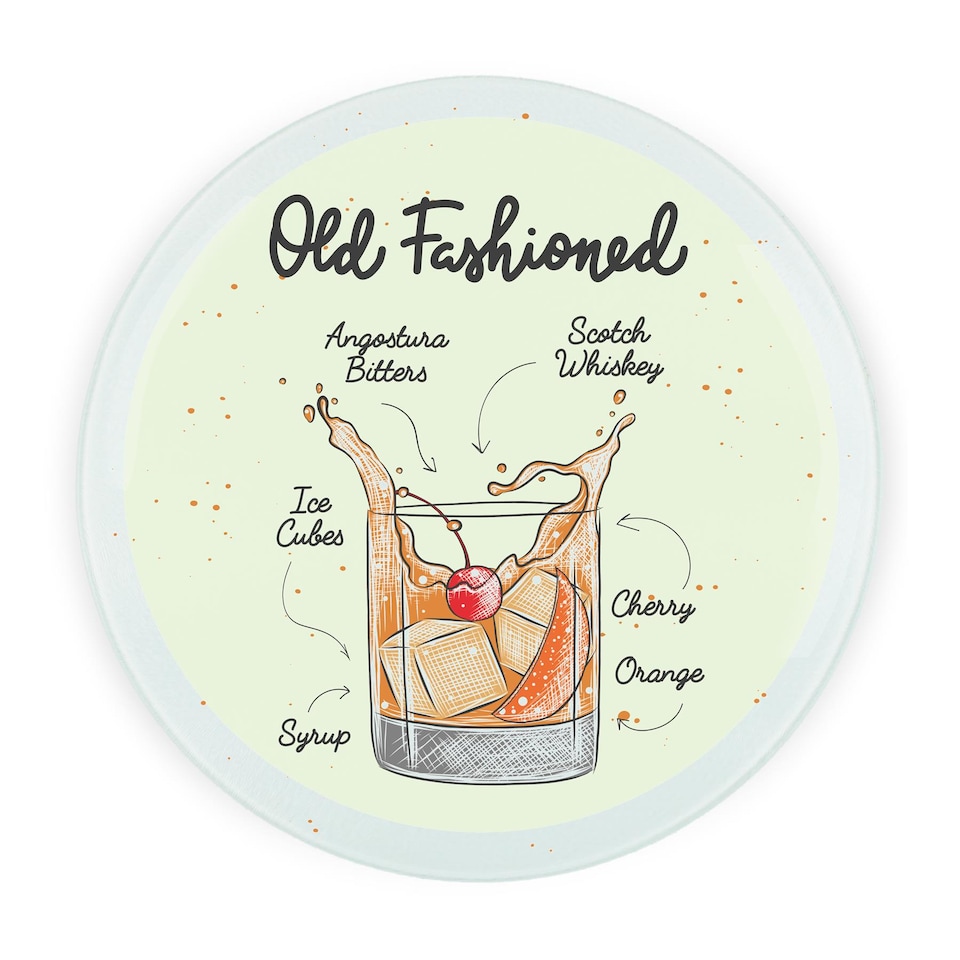 image 1 of Old Fashioned Cocktail Round Worktop Protector - Textured Glass Chopping Board