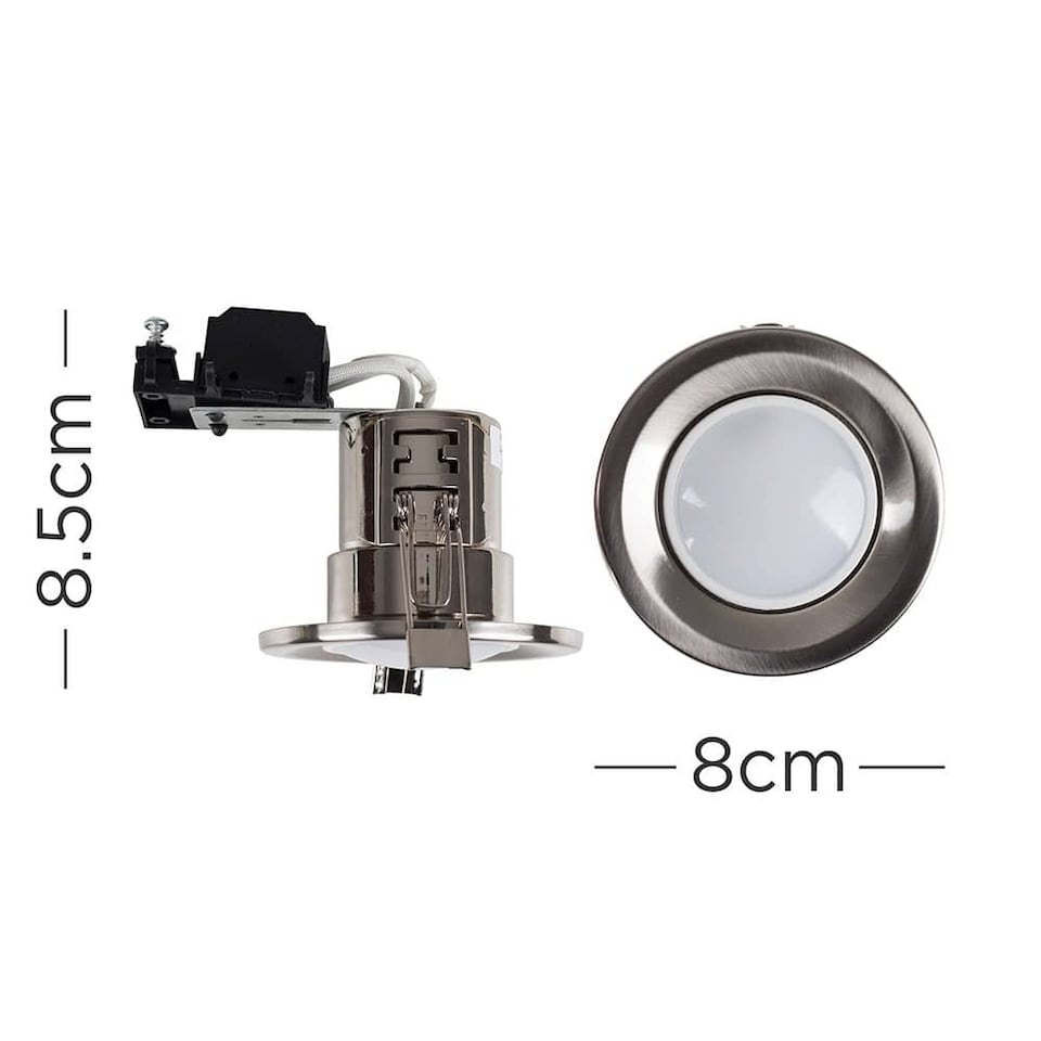 image 1 of ValueLights 4 Pack Fire Rated Brushed Chrome Downlights Cool White Bulbs | Silver