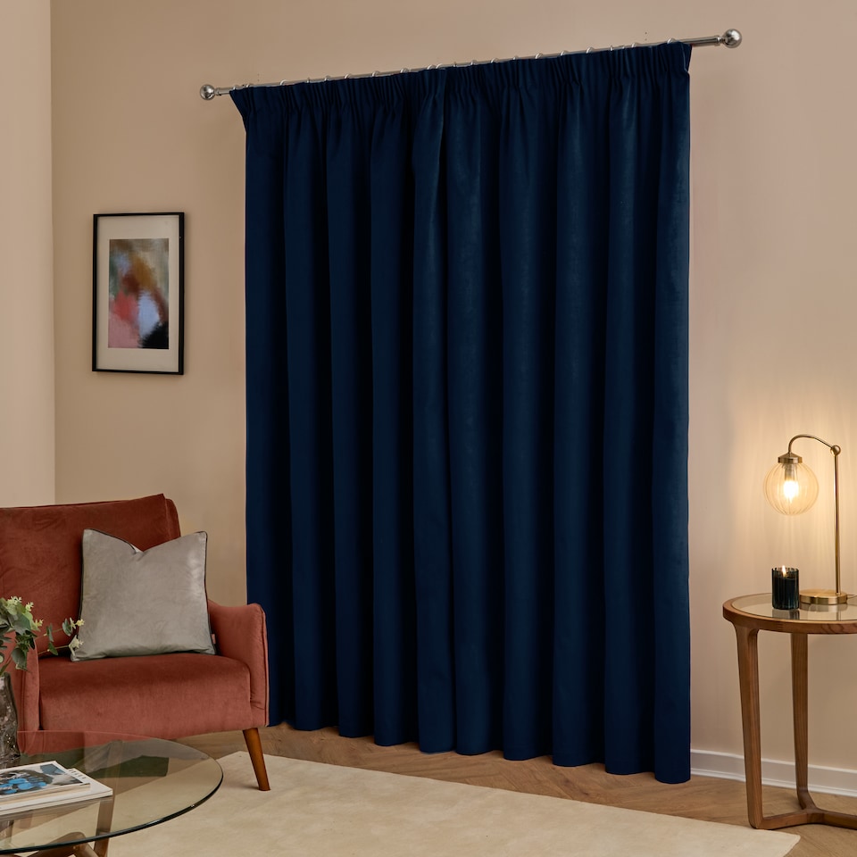 image 1 of furn. The Ultimate Velvet Blackout Pencil Pleat Curtain Pair, Royal, (W)229x (D)229cm | Blue | Royal | One Size