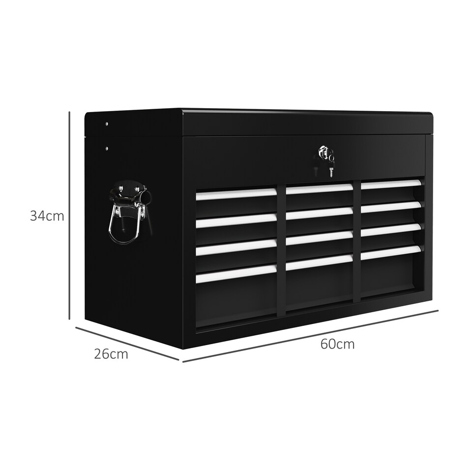image 1 of HOMCOM 6 Drawer Tool Chest, Lockable Metal Tool Box with Top Case, Ball Bearing Runners, Portable Toolbox, 600mm x 260mm x 340mm, Black | Black