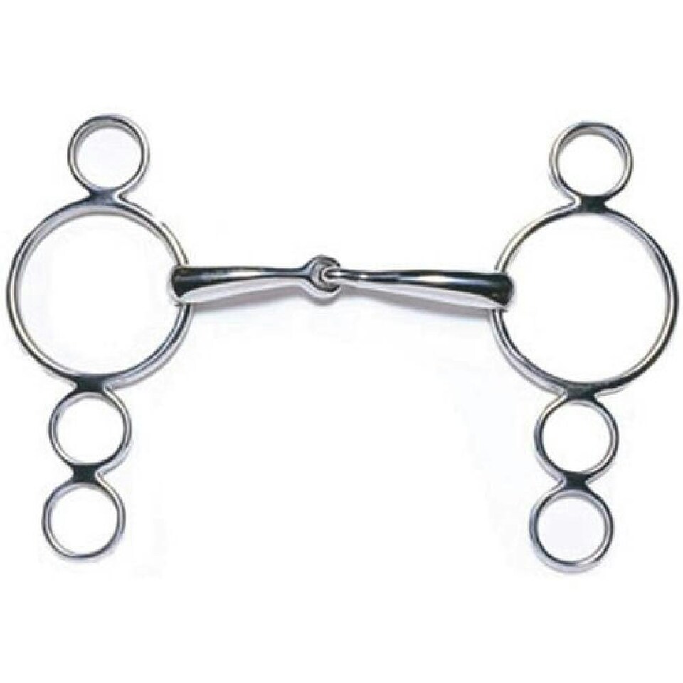 JP Korsteel Stainless Steel Jointed 3 Ring Dutch Gag Bit - Silver - 5in