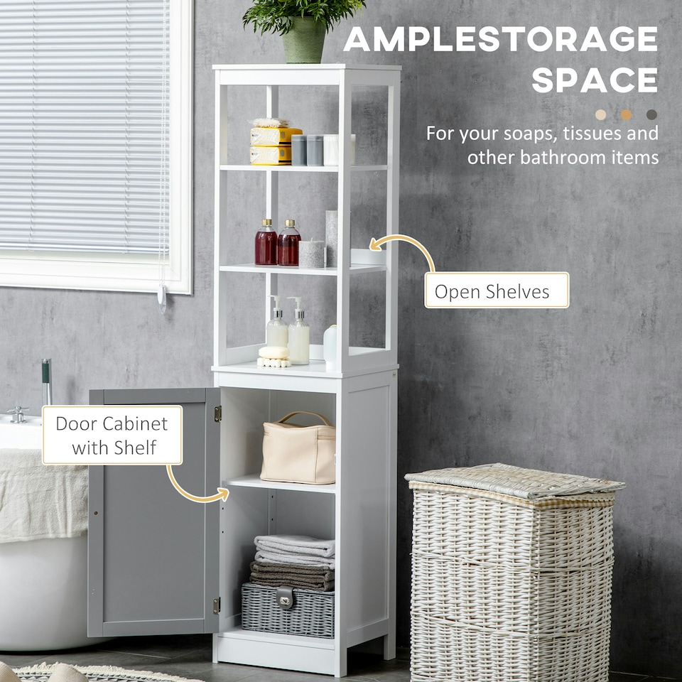 image 1 of kleankin Bathroom Tall Storage Cabinet Organizer Tower w/ Door Shelves White