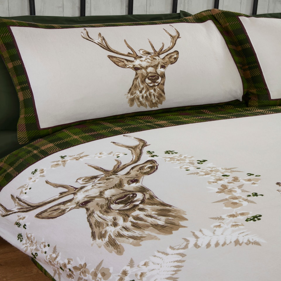 image 1 of Angus Stag Brushed Cotton Bedding Set | Green | Double | 1