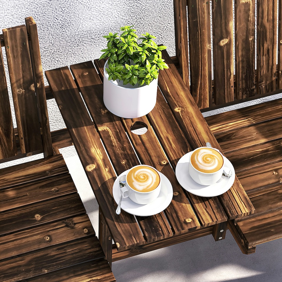 image 1 of Outsunny 2-Seater Wooden Garden Bench with Armrest, Carbonised Finish