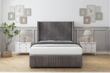Sloomy Hargrave Slate Naples Divan Bed With Mattress No Drawers With 54" Wingback Headboard & 12" Matching Footboard 4' Small Double | Grey | Slate | Small Double | 1