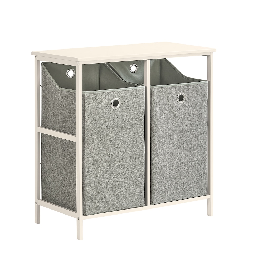 image 1 of SoBuy Bathroom Storage Cabinet with 2 Foldable Laundry Baskets, White, 30.3x15.0x31.5 inches, 8.7 kg - BZR57-W
