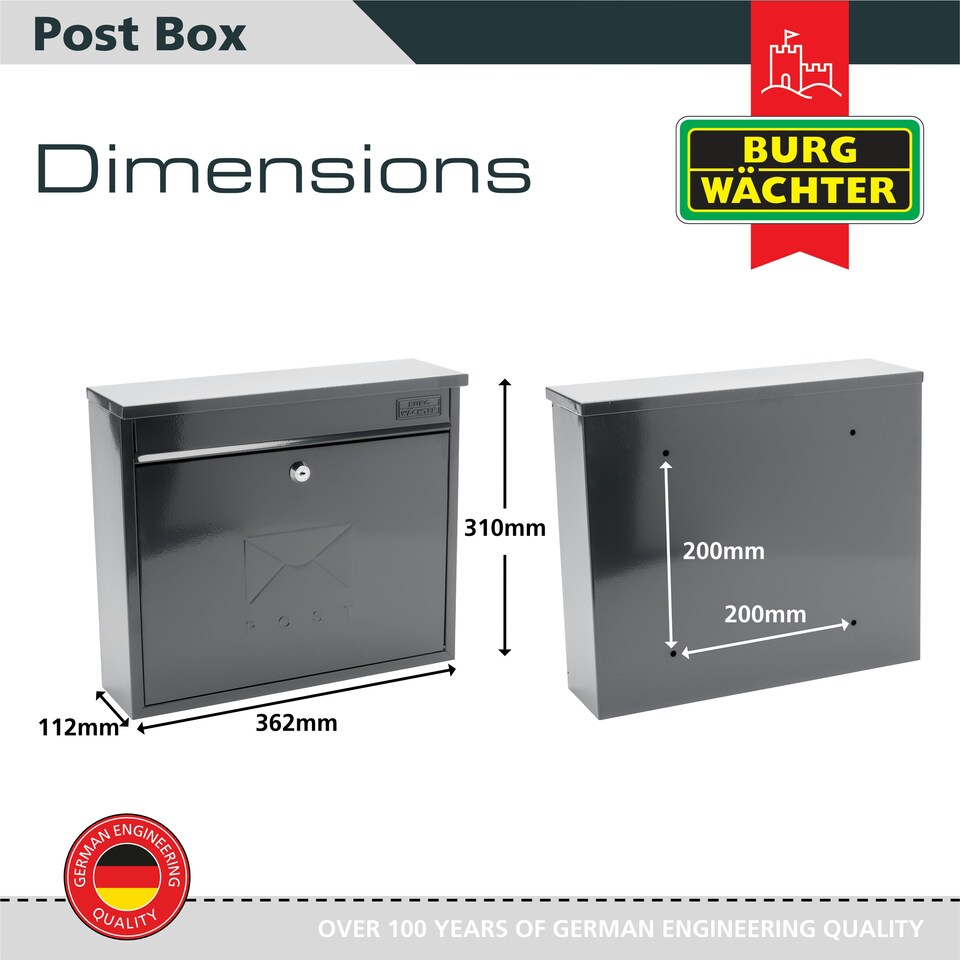 image 1 of Burg-Wachter Elegance Wall Mounted Galvanised Stell Lockable Weatherproof Ppost Box - 36x31x11cm N/A | Anthracite