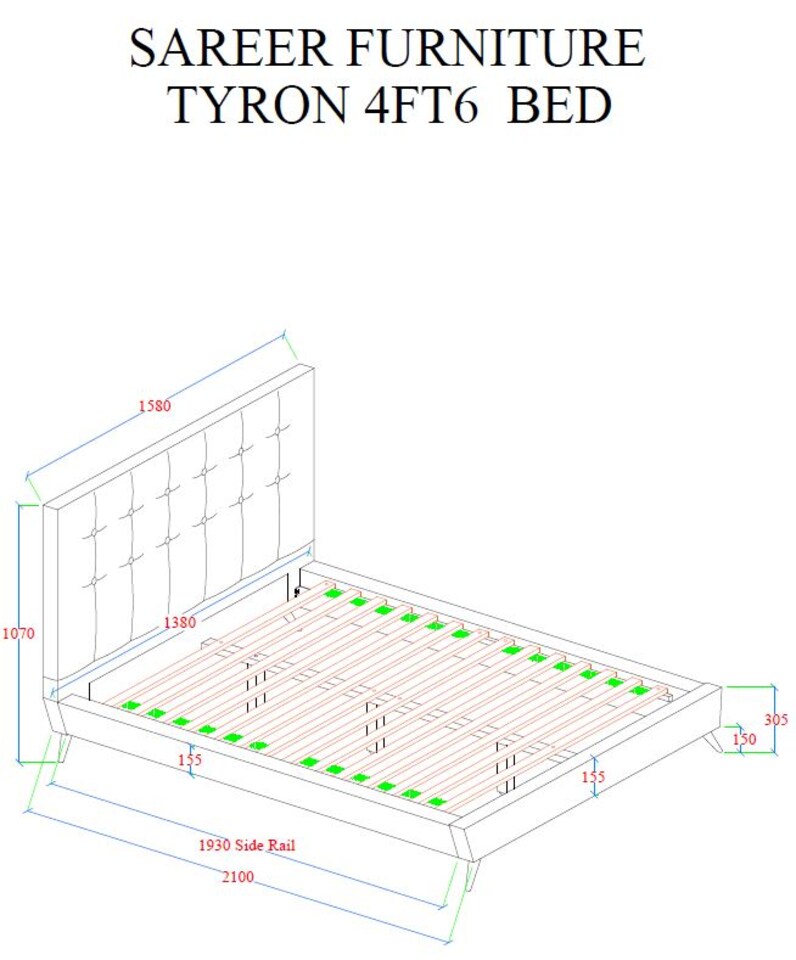 image 1 of Sareer 4FT6 Tyron Green Bed Frame | Green | Double