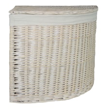 Small Corner White Wash Laundry Basket with a White Lining | White | White