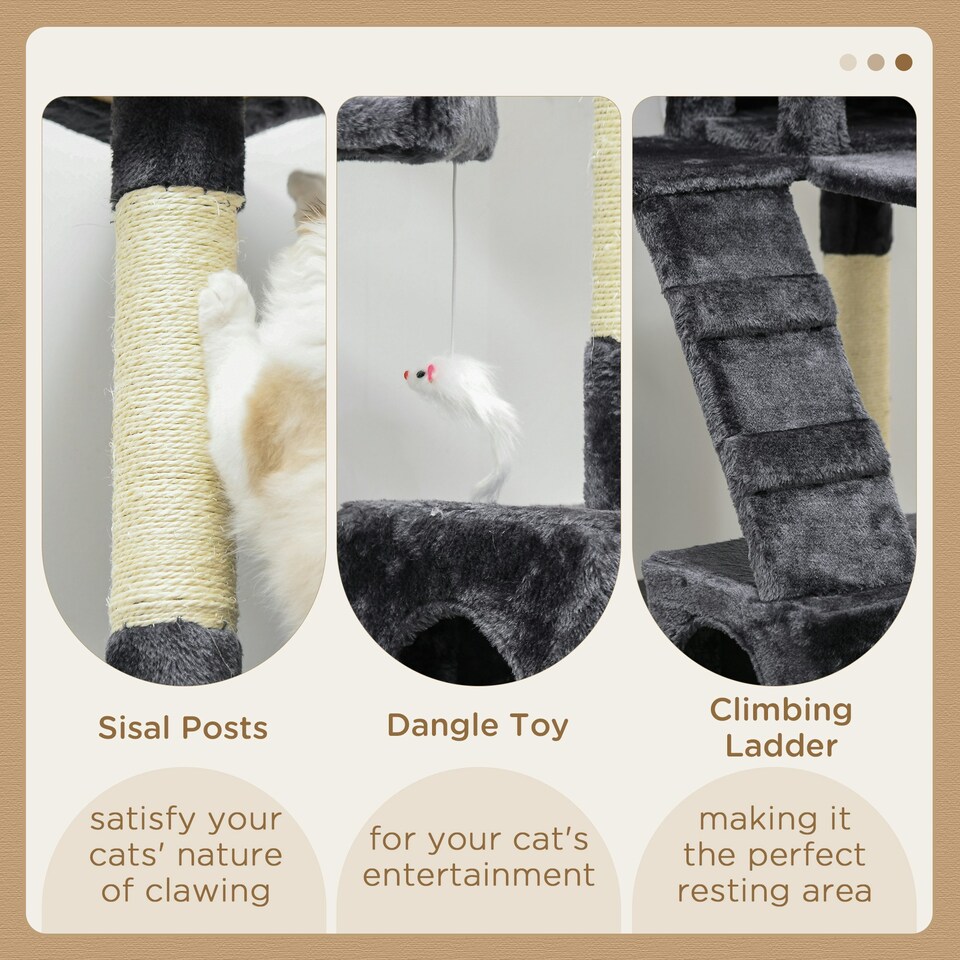 image 1 of PawHut 173cm Cat Tower Scratching Post Activity Centre for Indoor Charcoal