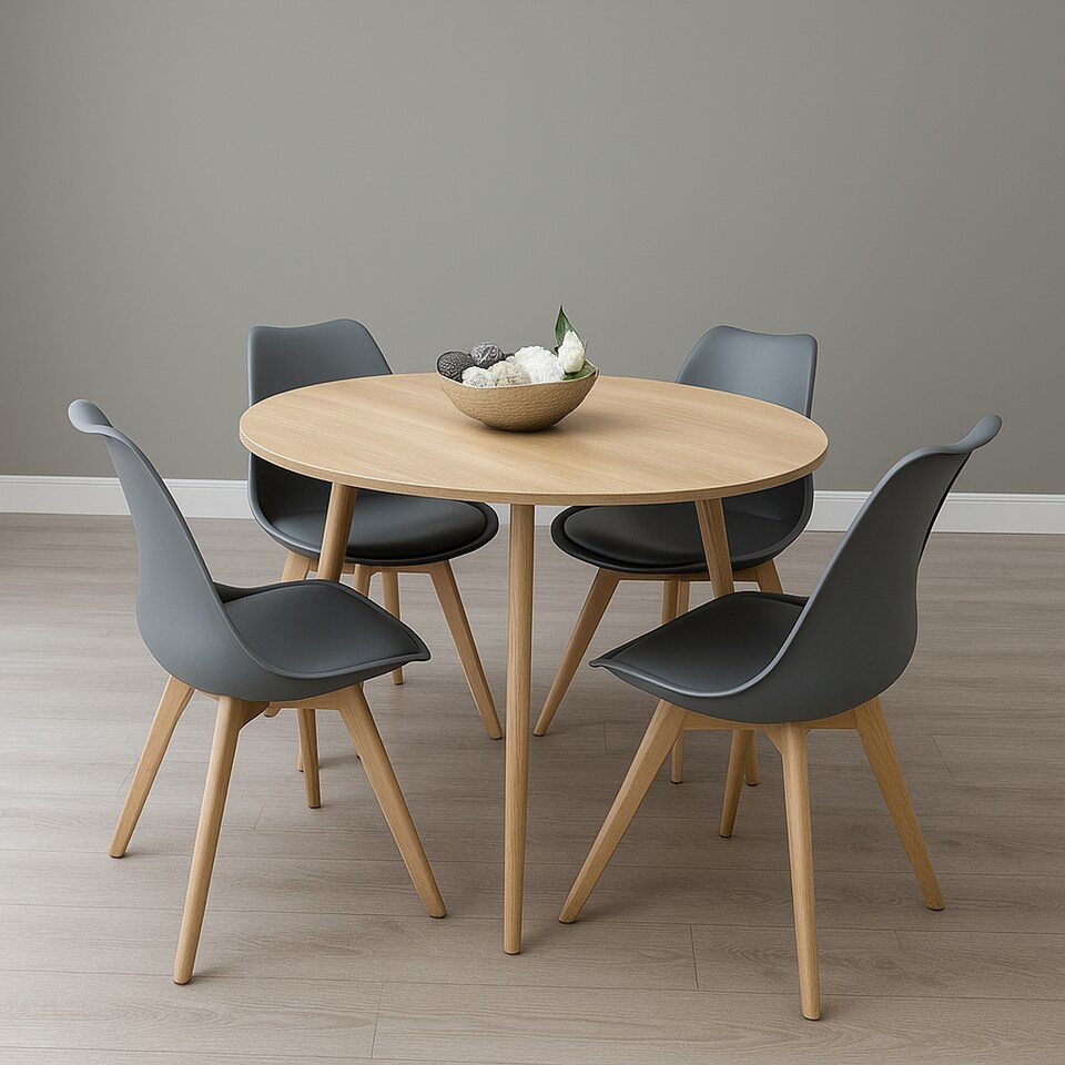 image 1 of Modern Round Dining Table Set With 4 Grey Plastic Chairs Dining Room Furniture