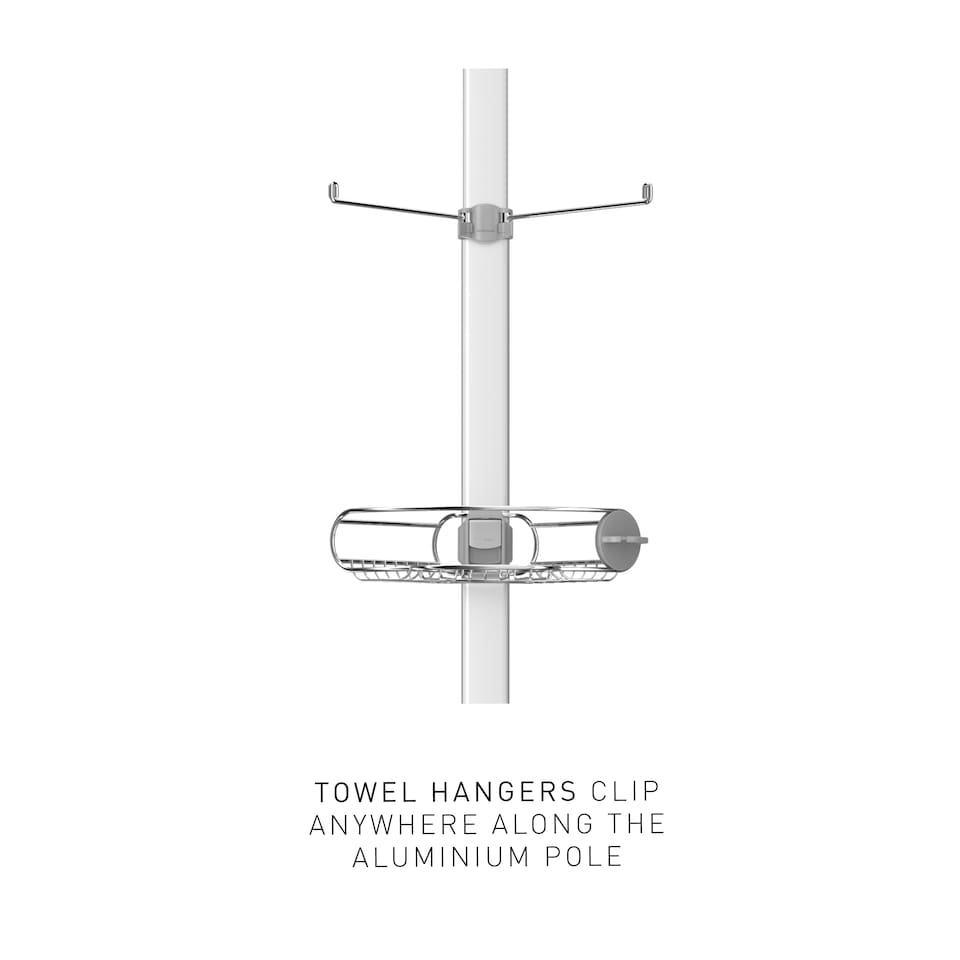 image 1 of Simplehuman Medium Tension Shower Caddy with Adjustable Shleves, Extends 1.5 to 2.4m | Silver | Matt Stainless Steel + Anodised Aluminium | Medium | 1