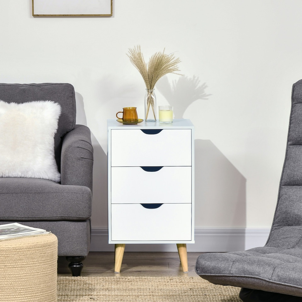 image 1 of HOMCOM Chest of Drawers, 3 Drawer Unit Storage Chest Bedroom, Cream White White