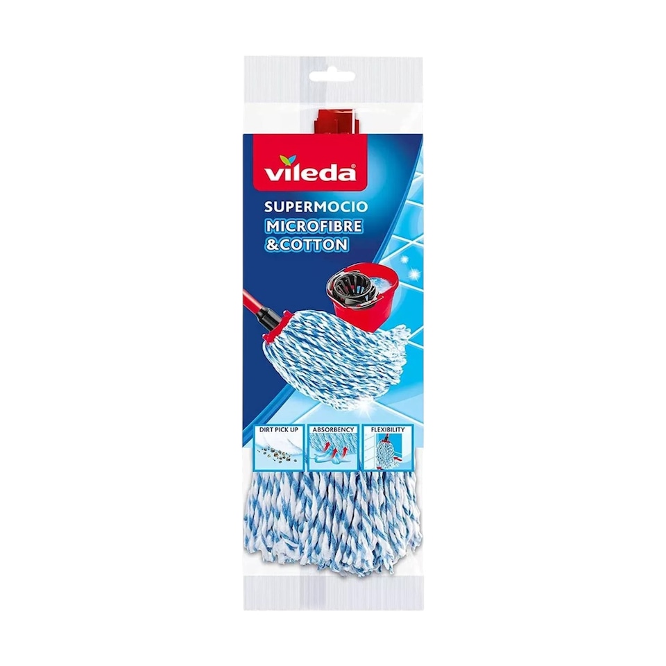 image 1 of Vileda SuperMocio Microfibre Cotton Mop Refill Replacement Floor Cleaning Head