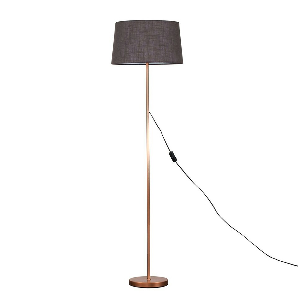 image 1 of ValueLights Charlie Copper Floor Lamp Grey Doretta Shade