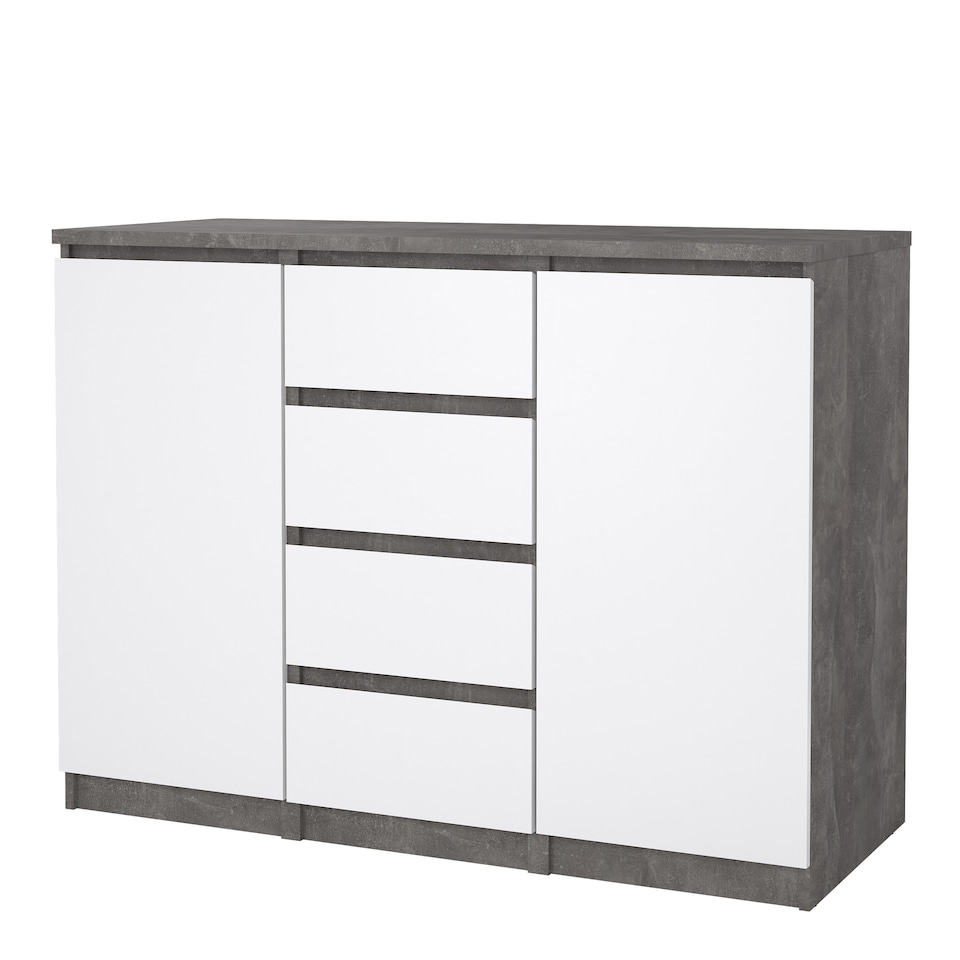 image 1 of Naia Sideboard 4 Drawers 2 Doors in Concrete and White High Gloss