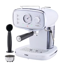 Cooks Professional 15-Bar Retro Espresso Coffee Machine 1.2L with Frothing Steam Wand | White | White & Silver