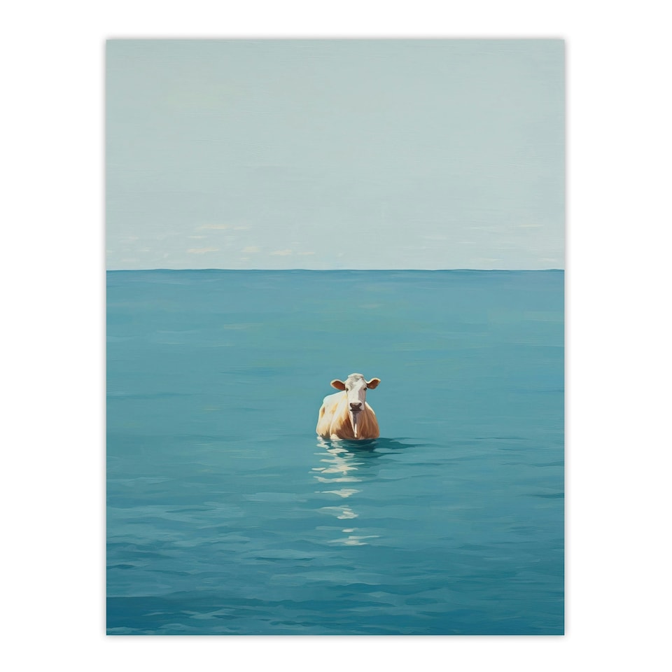 image 1 of Open Water Cow Swimming Bathroom Toilet Home Decor Black Framed Wall Art Print A4