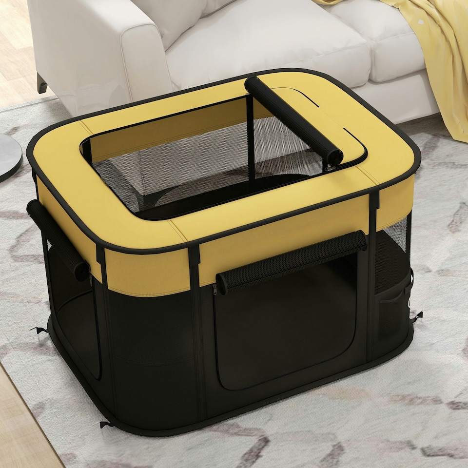 image 1 of PawHut Portable Dog Pen for Puppies, Rabbits, Kittens, Guinea Pigs - Yellow