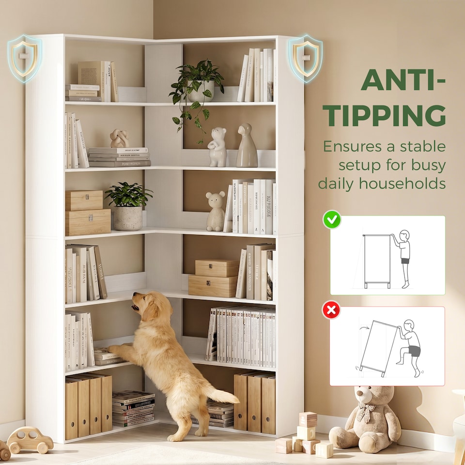 image 1 of HOMCOM 7 Tiers Corner Bookshelf, L-Shaped