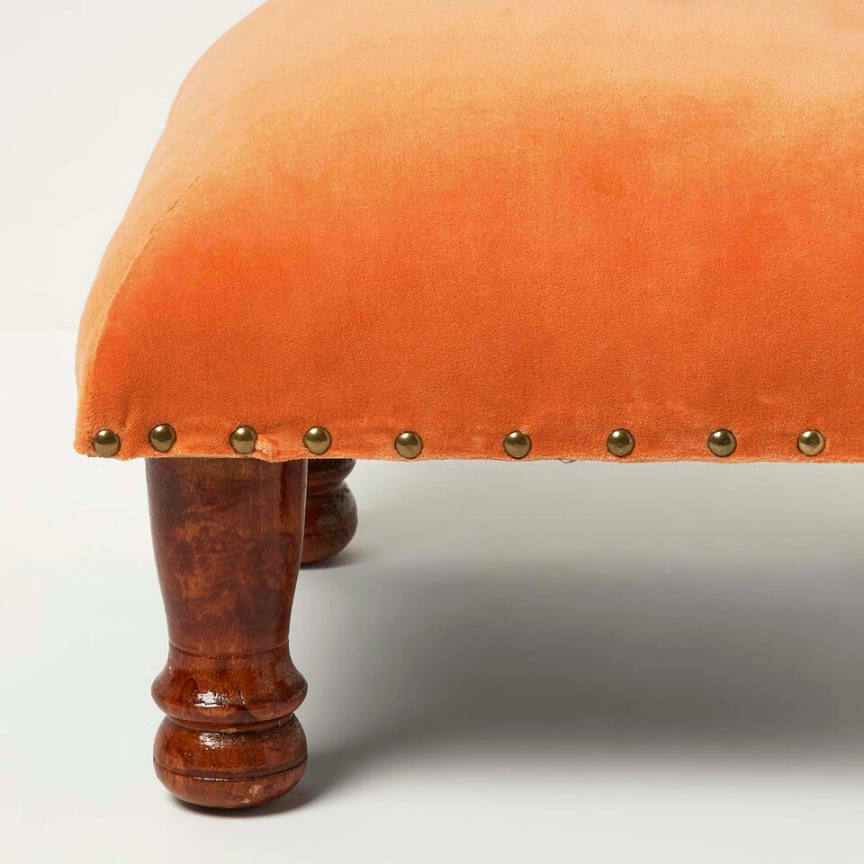 image 1 of Homescapes Mable Burnt Orange Velvet Square Footstool