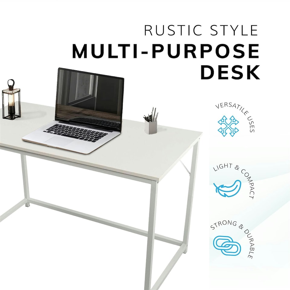 image 1 of Desk Computer PC Laptop Home Office Work Desk 120cm, Study White Rustic Style White