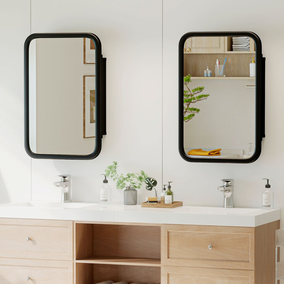 image 1 of HOMCOM Bathroom Wall Cabinet with Mirror Black | Black | Black | 50 x 12 x 76 cm