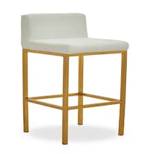 Interiors by Premier White PU and Gold Finish Bar Chair, Glam Touch Indoor Metal Bar Stool, Footrest Bar Chair