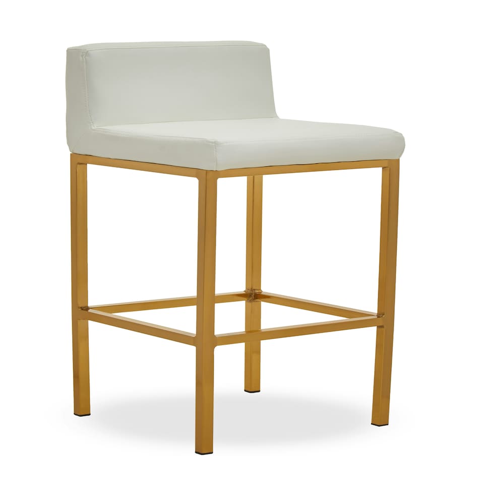 image 1 of Interiors by Premier White PU and Gold Finish Bar Chair, Glam Touch Indoor Metal Bar Stool, Footrest Bar Chair