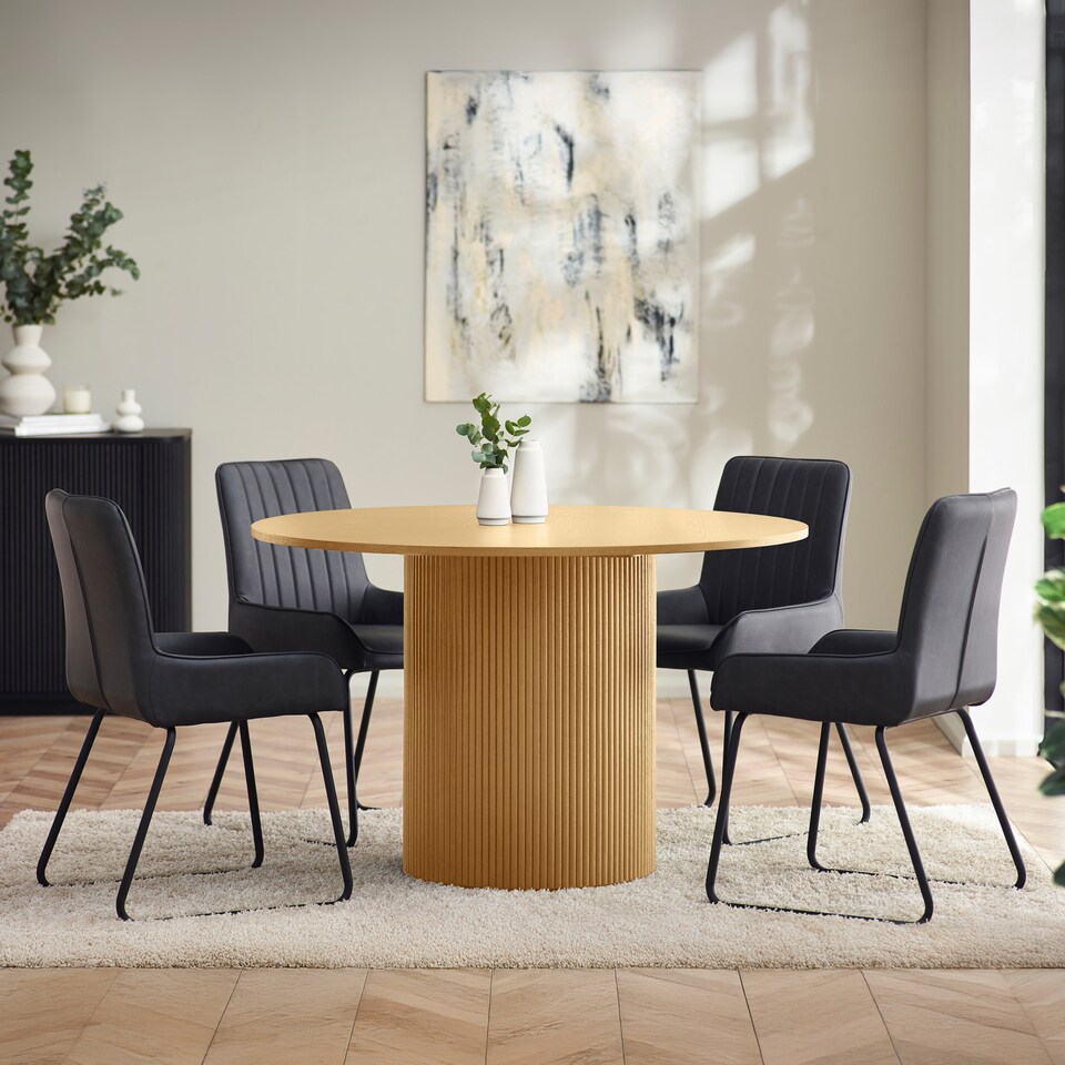 image 1 of Louis Light Oak Fluted 120cm Round Dining Table