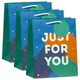 image 1 of Multipack of 3 Medium Gift Bags | Party Bags for Presents | Birthdays/Thank You | For Him/Friend | Just For You Blue Design Blue