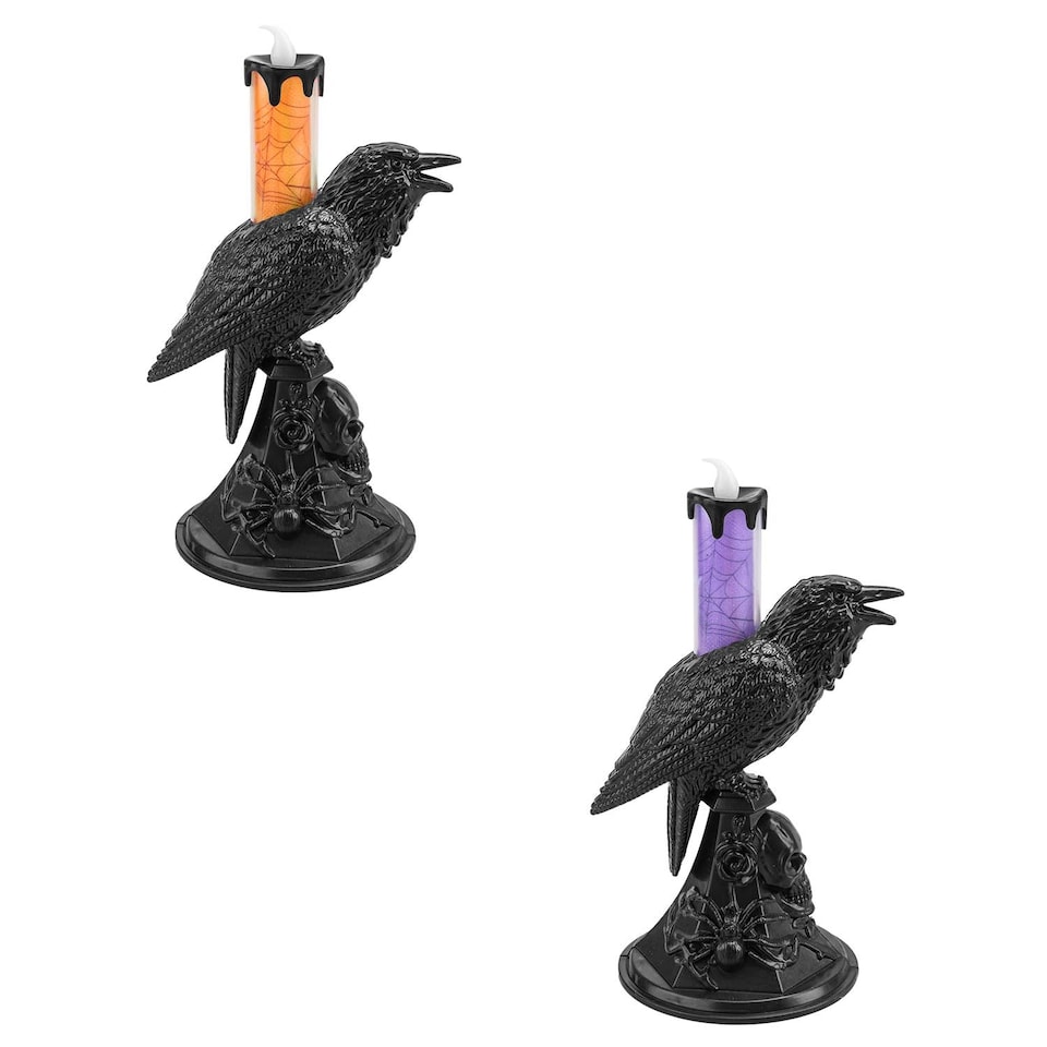 image 1 of PMS Flameless Halloween Crow Candle, Orange - 20.3 x 10 cm