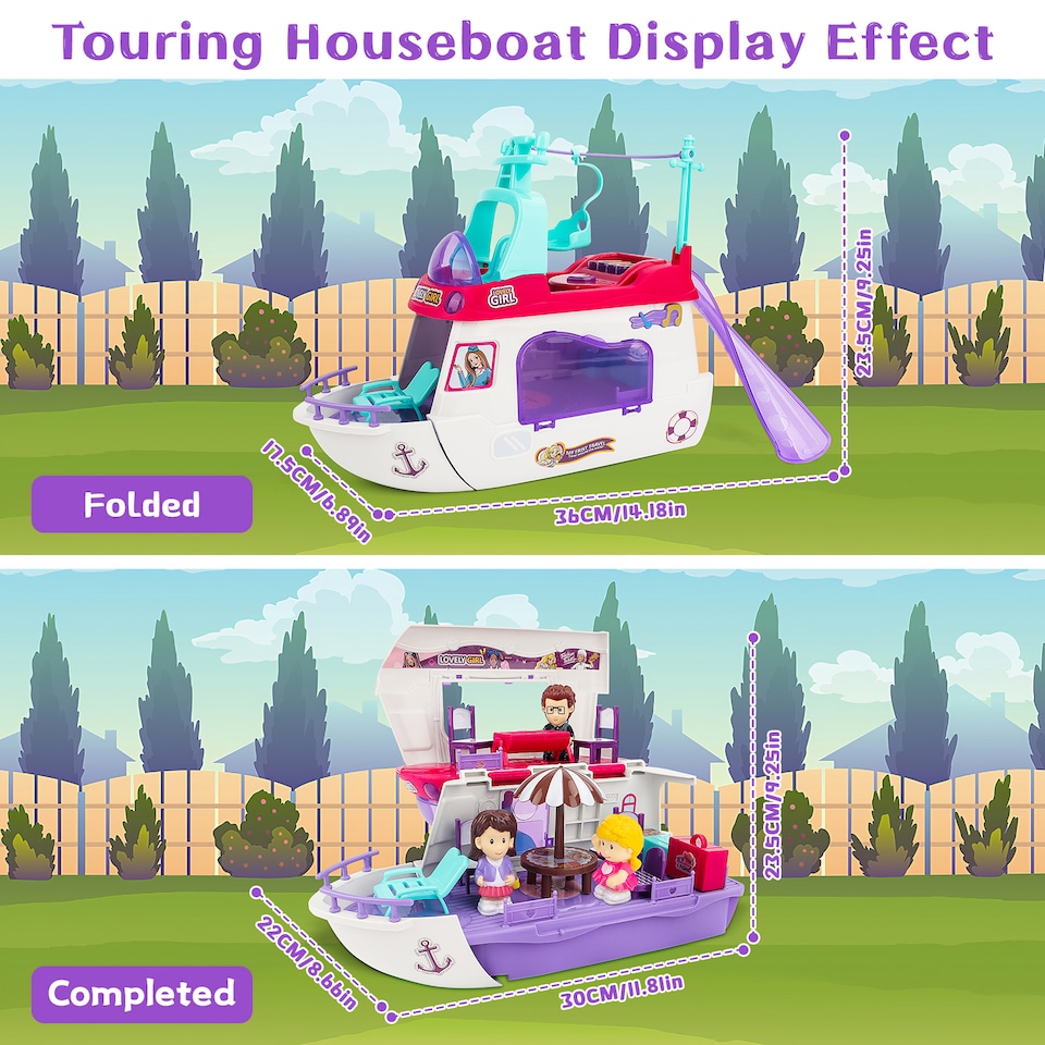 image 1 of Children’s Boat House Playset – with Table, Chairs, 3 Figures, Lights & Sounds (Pink & White)