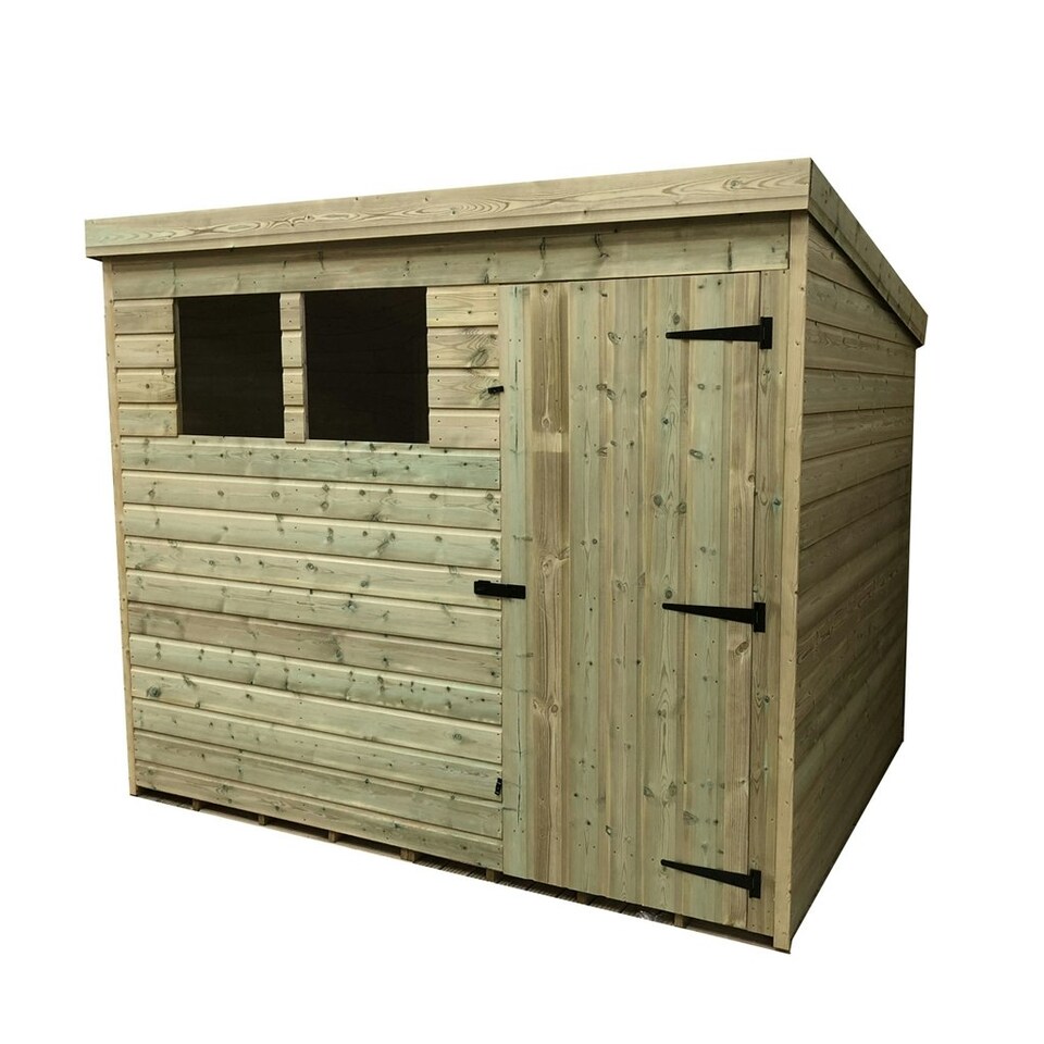 image 1 of 8 x 3 Garden Shed Pressure Treated T&G PENT Wooden Garden Shed - 2 Windows + Single Door (8' x 3' / 8ft x 3ft) (8x3)