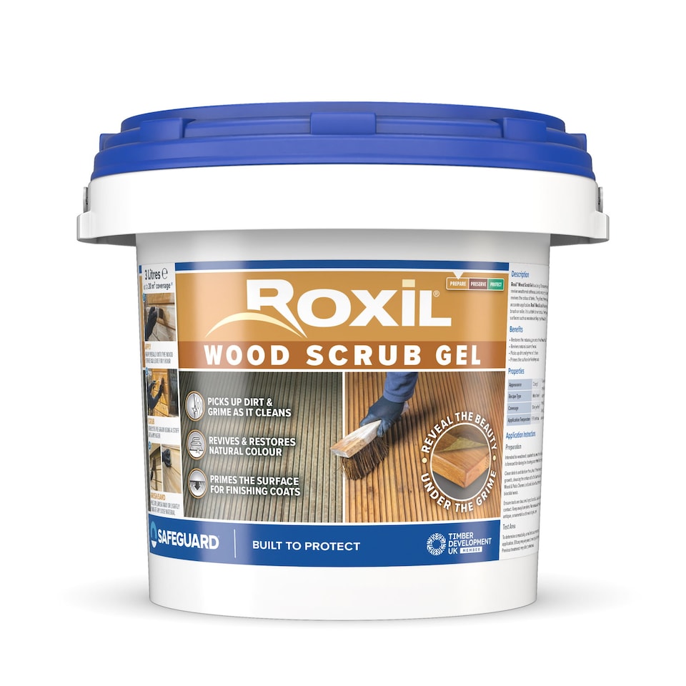 image 1 of Roxil Wood Scrub Gel (3L) - Oxalic Acid-Based Cleaner and Reviver for Weathered Outdoor Timber, Decking, Fence & Garden Furniture