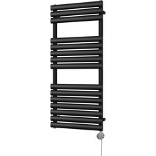 Omeara - Black Electric Towel Rail H1120mm x W500mm 600w Thermostatic