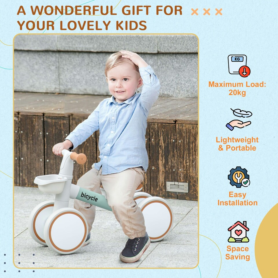 image 1 of AIYAPLAY Kids Balance Bike for 1-3 Years Old with Adjustable Seat, Green