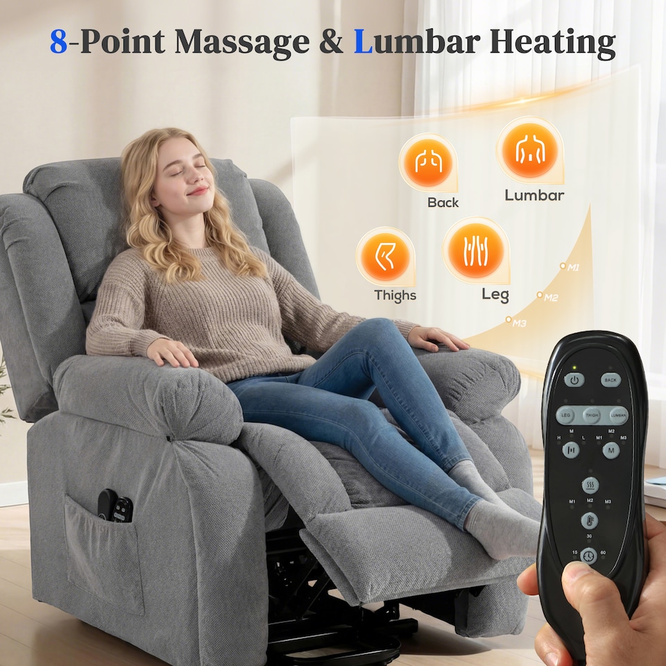 image 1 of HOMCOM Power Lift Recliner Chair, Reclining Chair with Massage, Light Grey | Grey | Light Grey | One Size