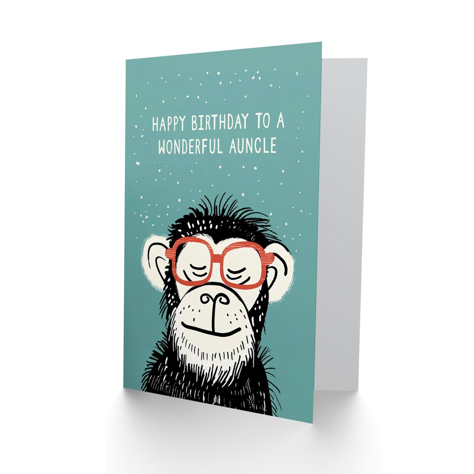 image 1 of Wonderful Auncle Cheeky Chimp Nerd Non Binary Birthday Card