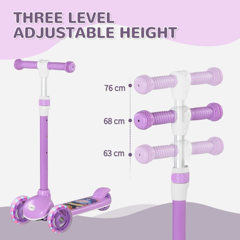 image 1 of AIYAPLAY Kids 3 Wheel Scooter for 2-6 Years Old w/ Adjustable Height, Pink 