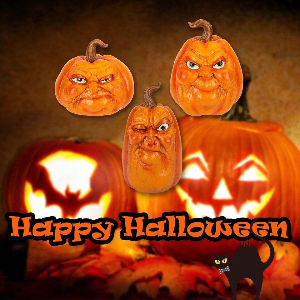 image 1 of vfm-estore Halloween Grumpkins Decorations Grumpy Pumpkins 3-Pack