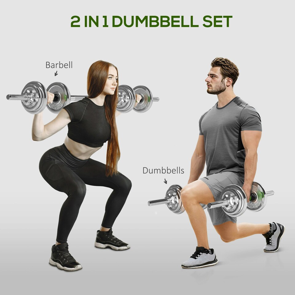 image 1 of SPORTNOW 20kg 2-in-1 Adjustable Weights Dumbbells Set for Home Gym Green | Standard