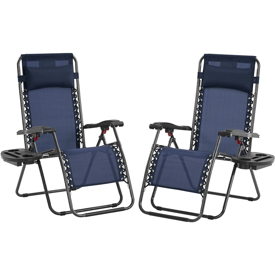 image 1 of Yaheetech Set of 2 Foldable Reclining Lounge Chair with Cupholder/Pillow