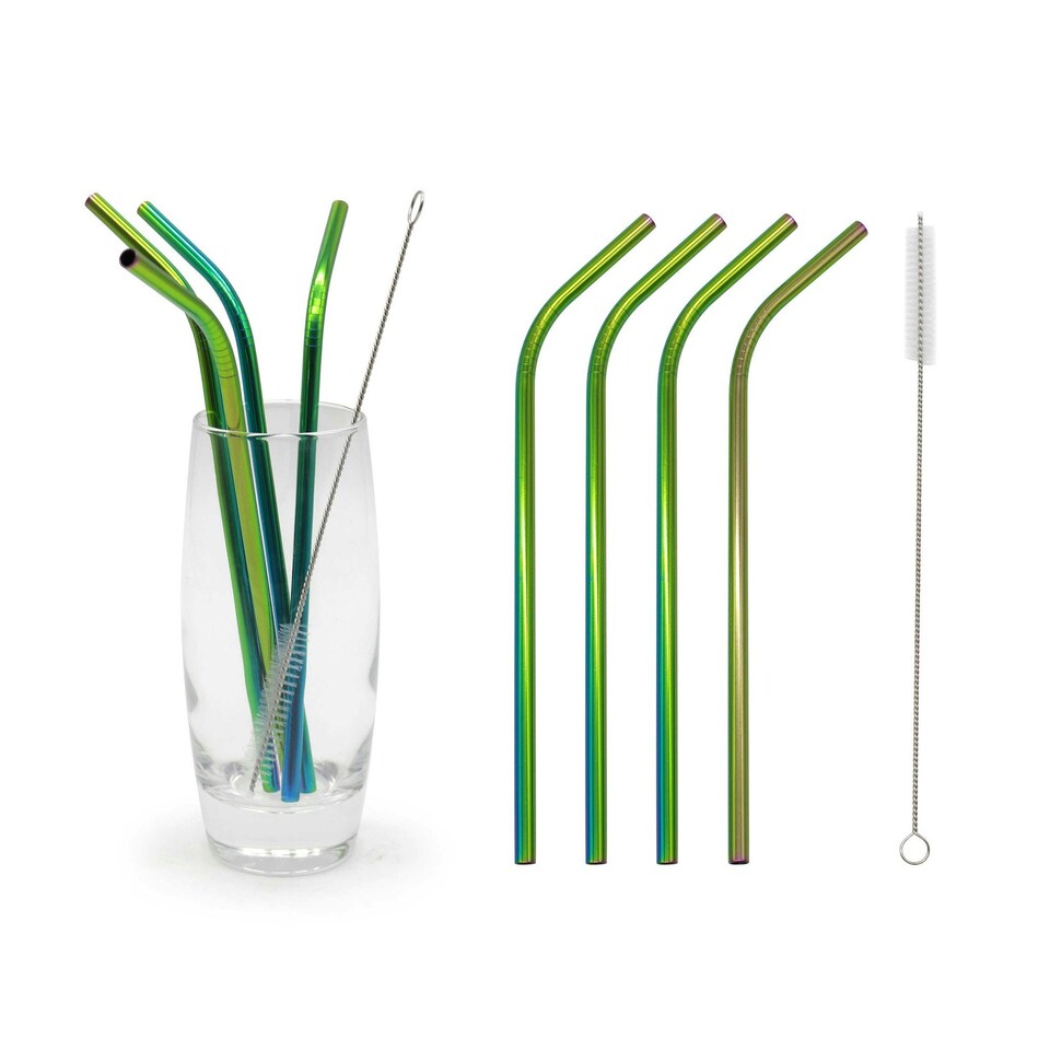 image 1 of Glim Glam Straws Drinks Set Brush Stainless Steel Rainbow 8pcs
